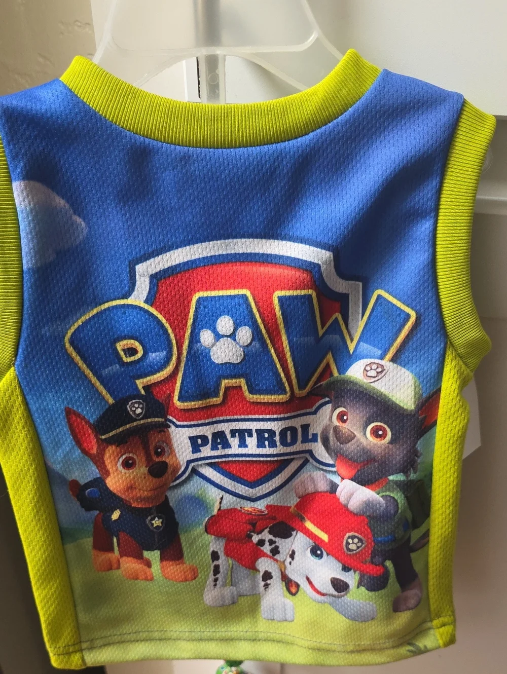 Paw Patrol Kids Tank Top & Shorts Set- Blue & Neon Yellow Size 12 Months
